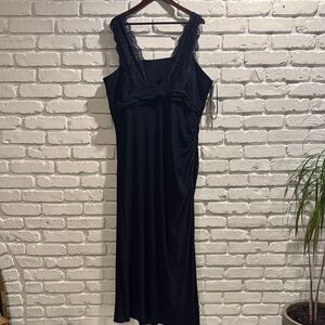 Betsy & Adam Navy Long Evening Dress With Lace Overlay NWT